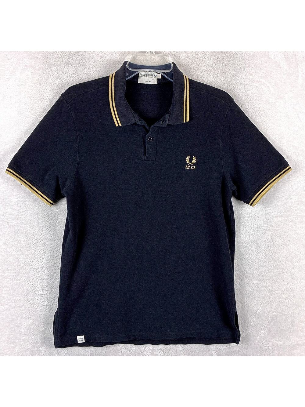Fred Perry Polo Shirt Mens M Black Gold Twin Tipped 5212 Anniversary Preppy Golf